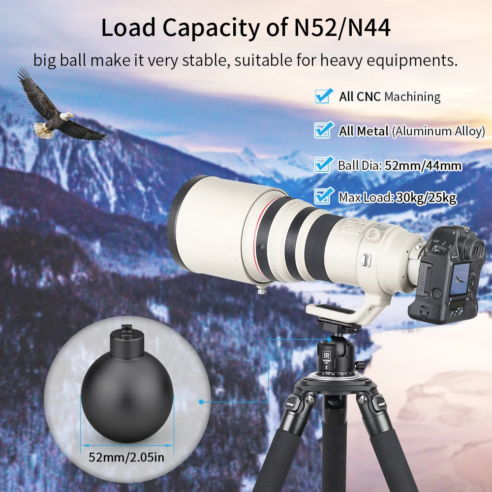 INNOREL N52/N44 Black Panoramic Low Profile Tripod Ballhead, Double U Notch Ultra-low Sphere with Arca Swiss Quick Release Plate