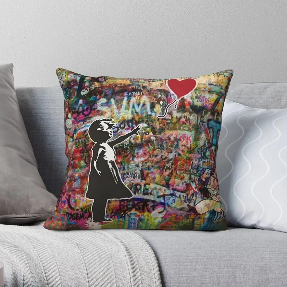 

Banksy Girl With Balloon Square Pillowcase Polyester Linen Velvet Printed Zip Decorative Pillow Case Sofa Seater Cushion Cover