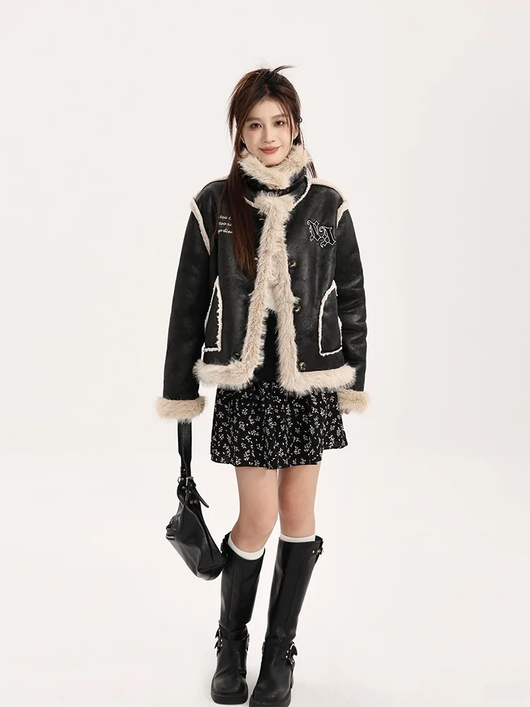 Yang Bubble ort Thiened Leather Fur Inteated Autumn Winter New Sle Women's Slim Fit ort Coat Mechanical Sle Long ...