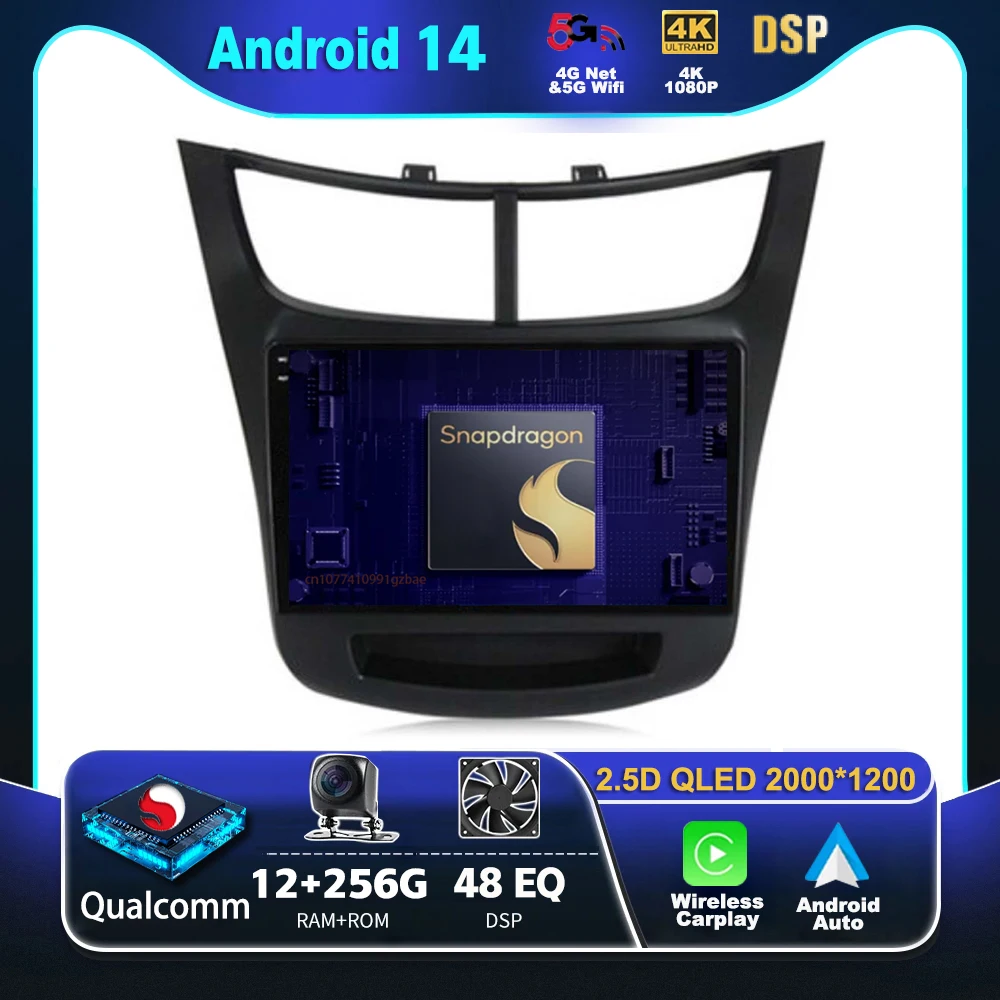 Android 14 Carplay Auto For Chevrolet Sail Aveo 2015-2019 Car Radio 4G WIFI Navigation Player Multimedia srereo Video 360 Camera