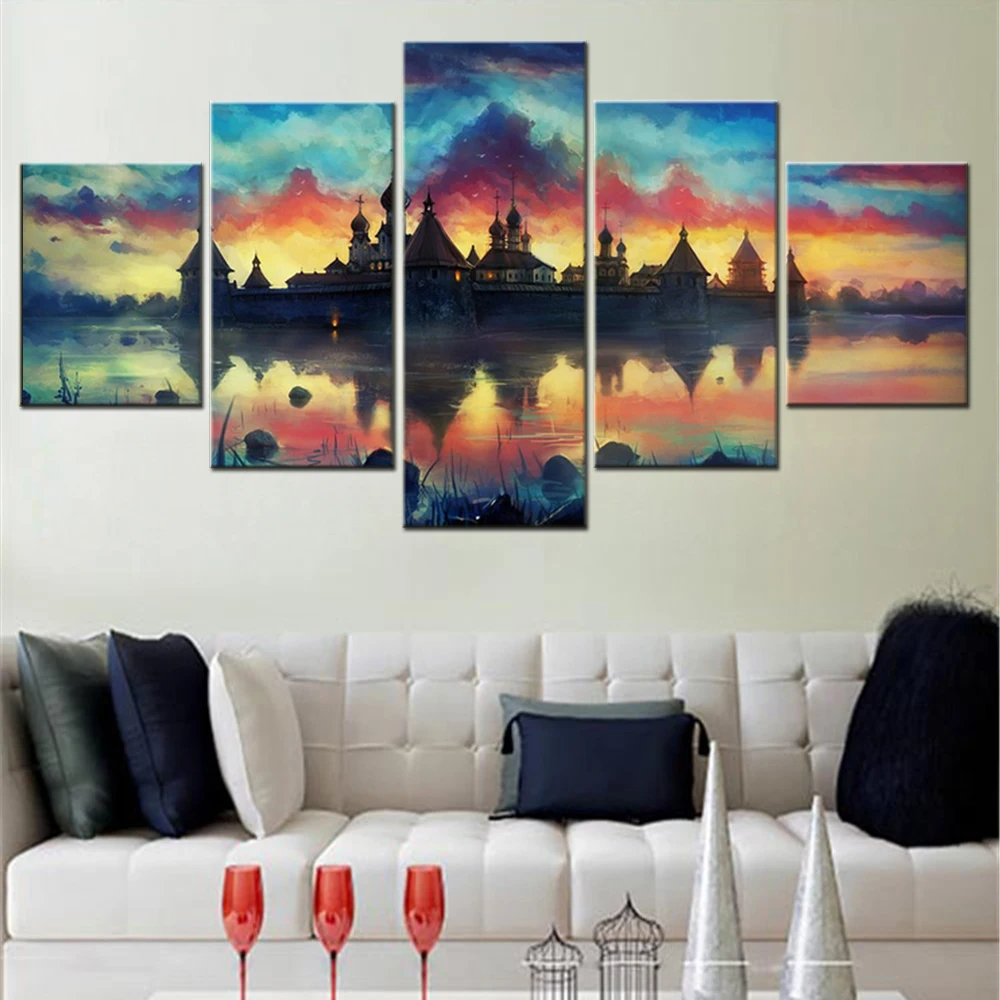 

5 Pieces Canvas Wall Arts Poster Painting Animation Fantasy Art Wallpaper Picture Print Home Decor Living Room Artwork Framework