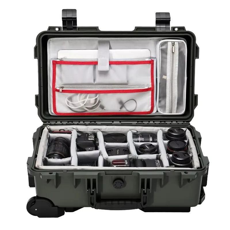 Custom Plastic Flight Case 212X Shockproof  Waterproof Hard Shell Camera Lens Protector Case With Padded Dividers