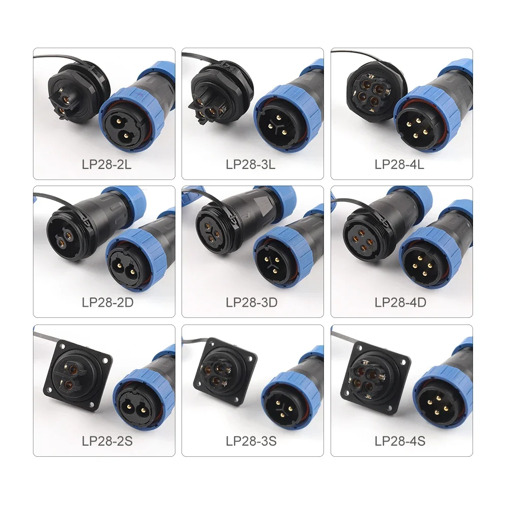 LP/SP28 Cable Connector Nut/Docking/Square IP68 Waterproof Aviation Male Female Plug Socket 2 3 4 Pin Screw Wiring No Welding - Image 3