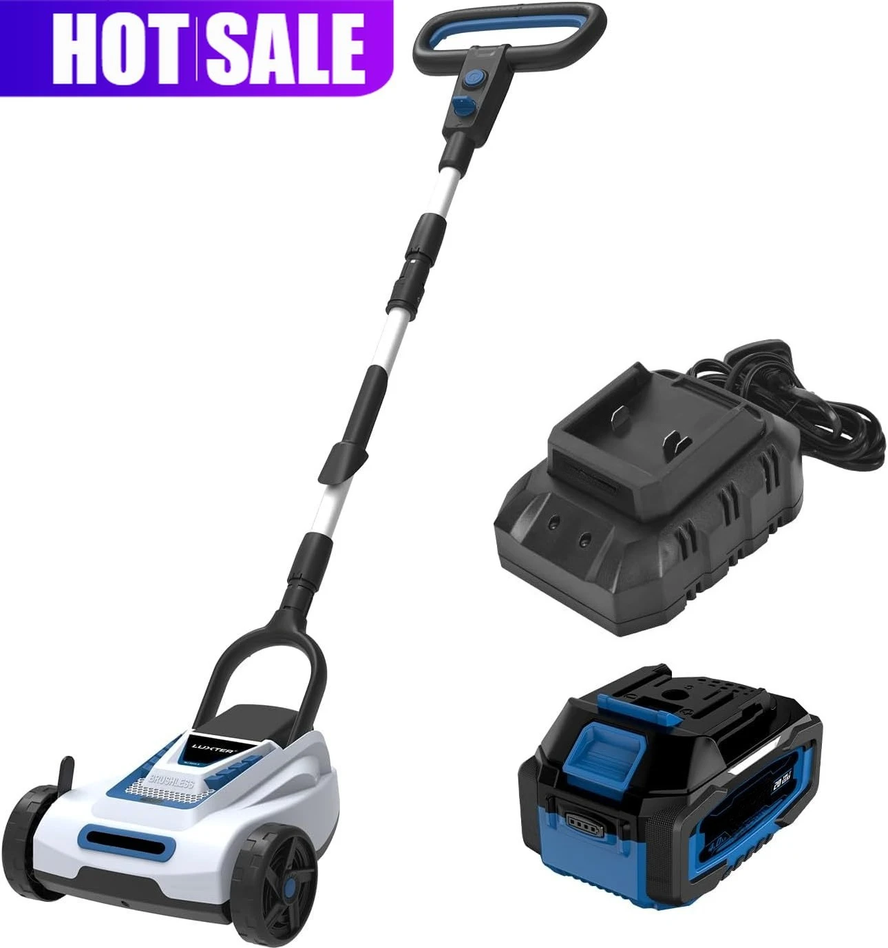 

9 Inch Cordless Lawn Mower 6000RPM Brushless Motor 3 Adjustable Cutting Heights (1.5"-2.3") Electric Grass Trimmer