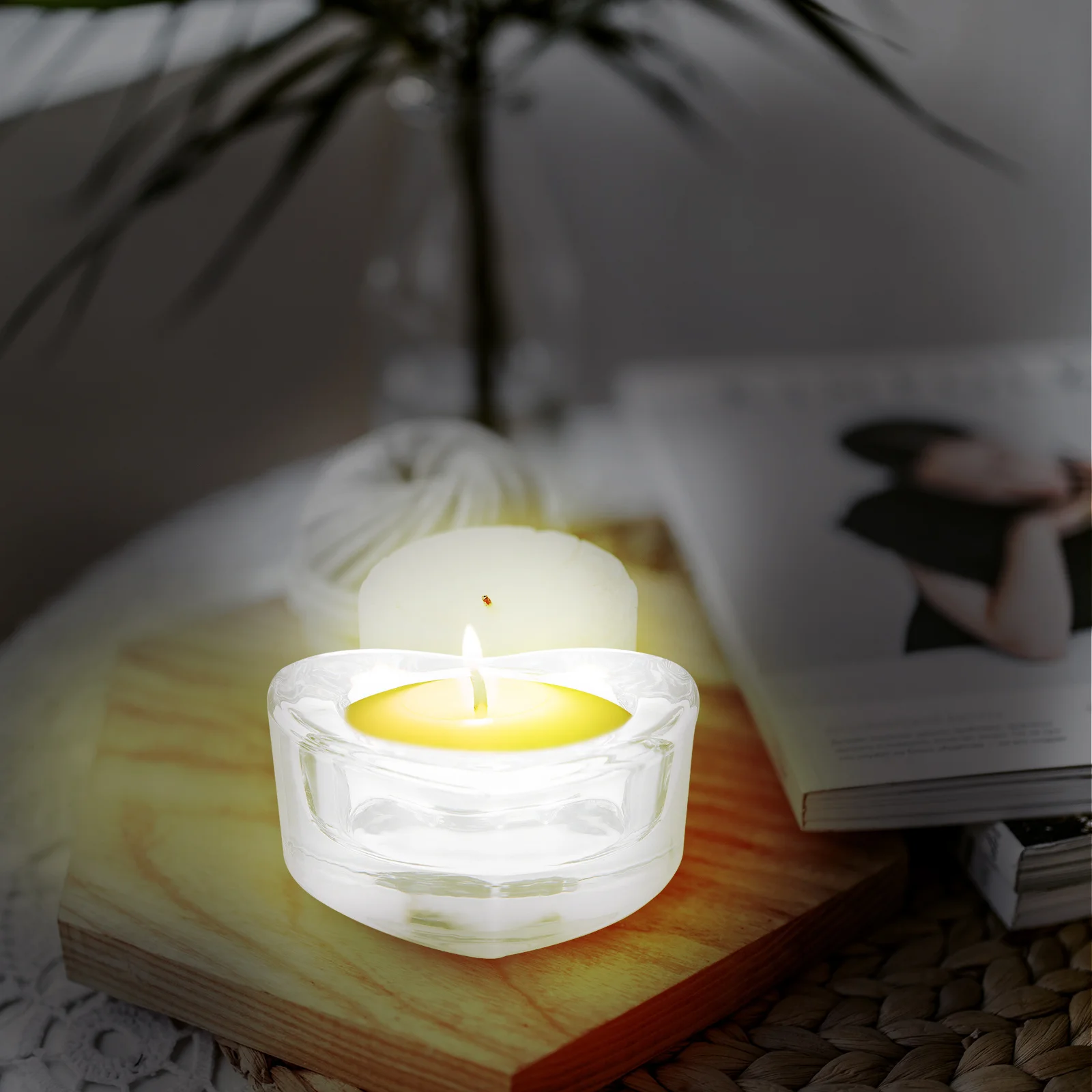 

1Pair Heart Candlestick Ornament Holder for Wedding Home Desktop Decoration Gift Glass Candlestick