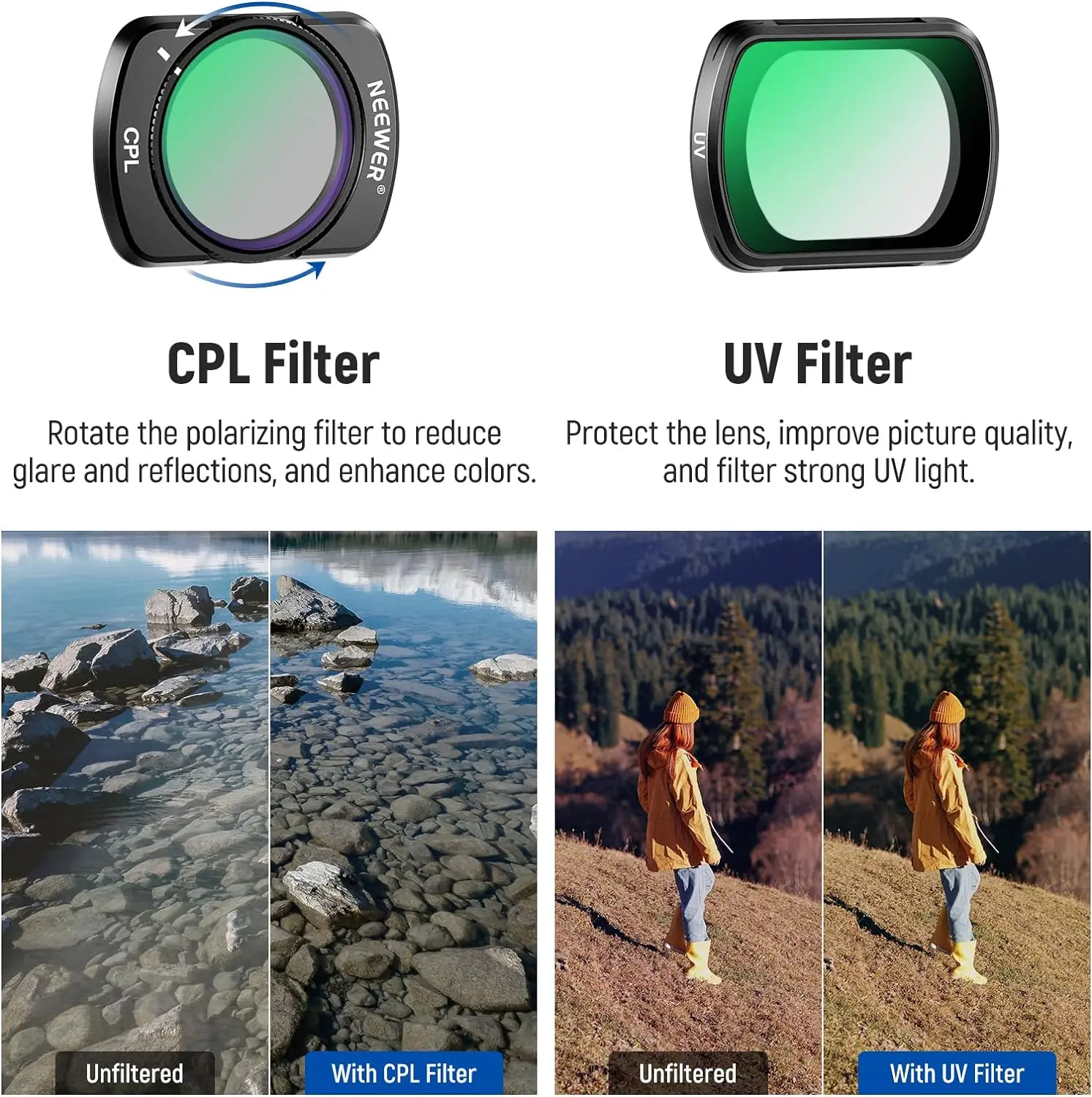 NEEWER Magnetic ND/CPL Filter Set For DJI OSMO Pocket 3 Creator Combo Accessories, Action Camera Neutral Density Filters