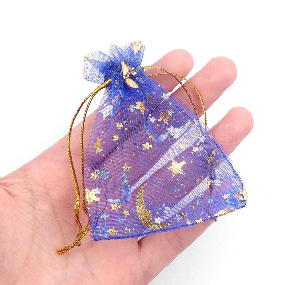 7/19/38 قطعة أكياس شبكية متعددة الألوان على شكل نجمة قمر، حقائب مجوهرات، للهالوين، عيد الشكر، الزفاف، ديكور الحفلات، حقائب الهدايا