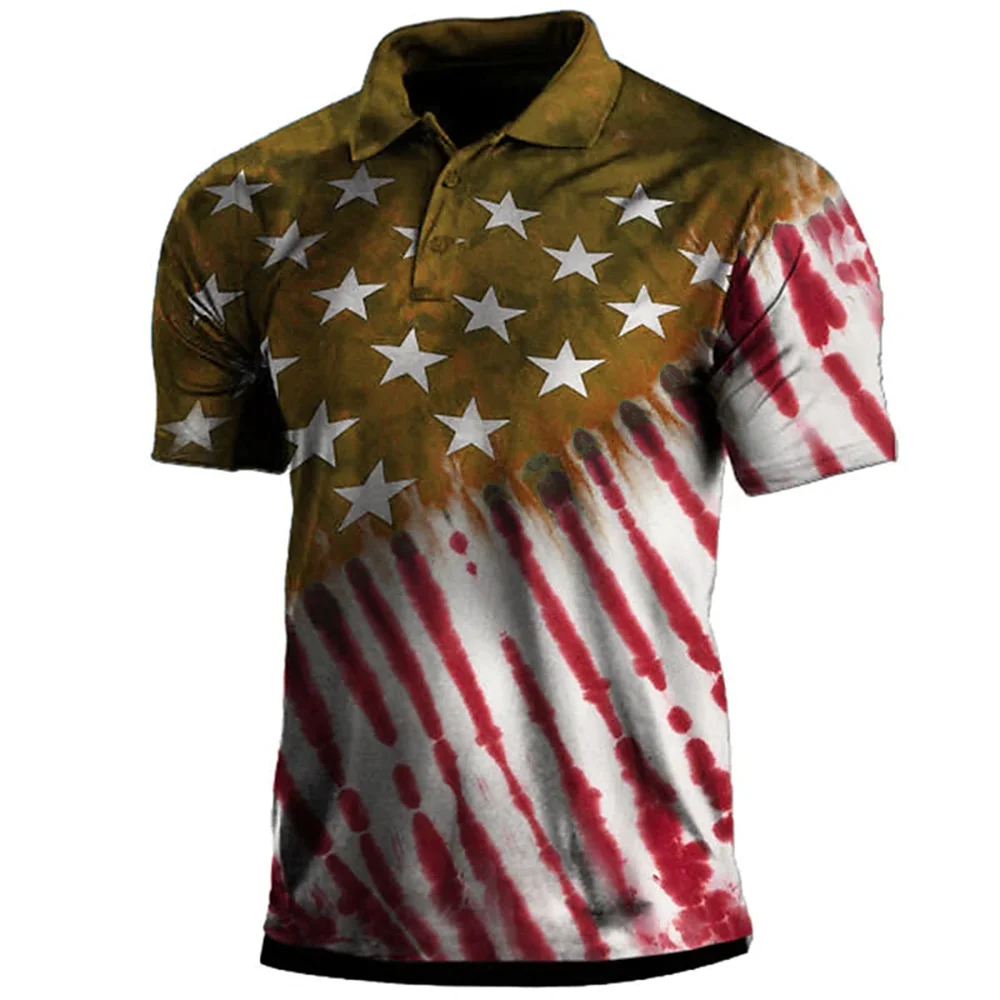 American Flag Element 3D Print Summer Button Down Collar Men\'s Polo Shirt Casual Tops Oversized Short Sleeve Trend Men Clothing