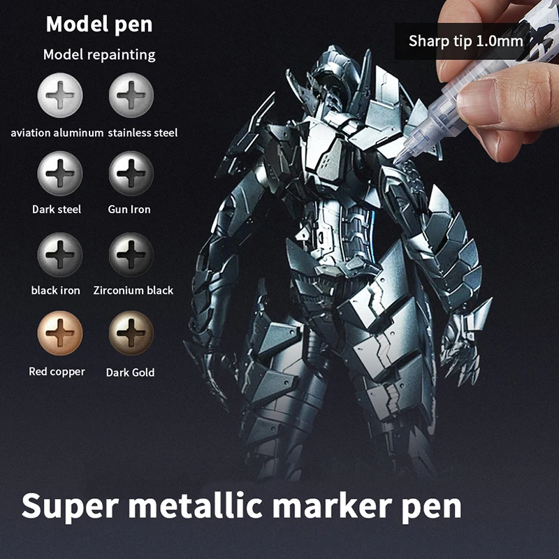 ☸8 Colors Metallic Marker Pen 1MM DIY Reflective Paint Pen Permanent Gold Silver Marker Touch Up School Model Painting Marking