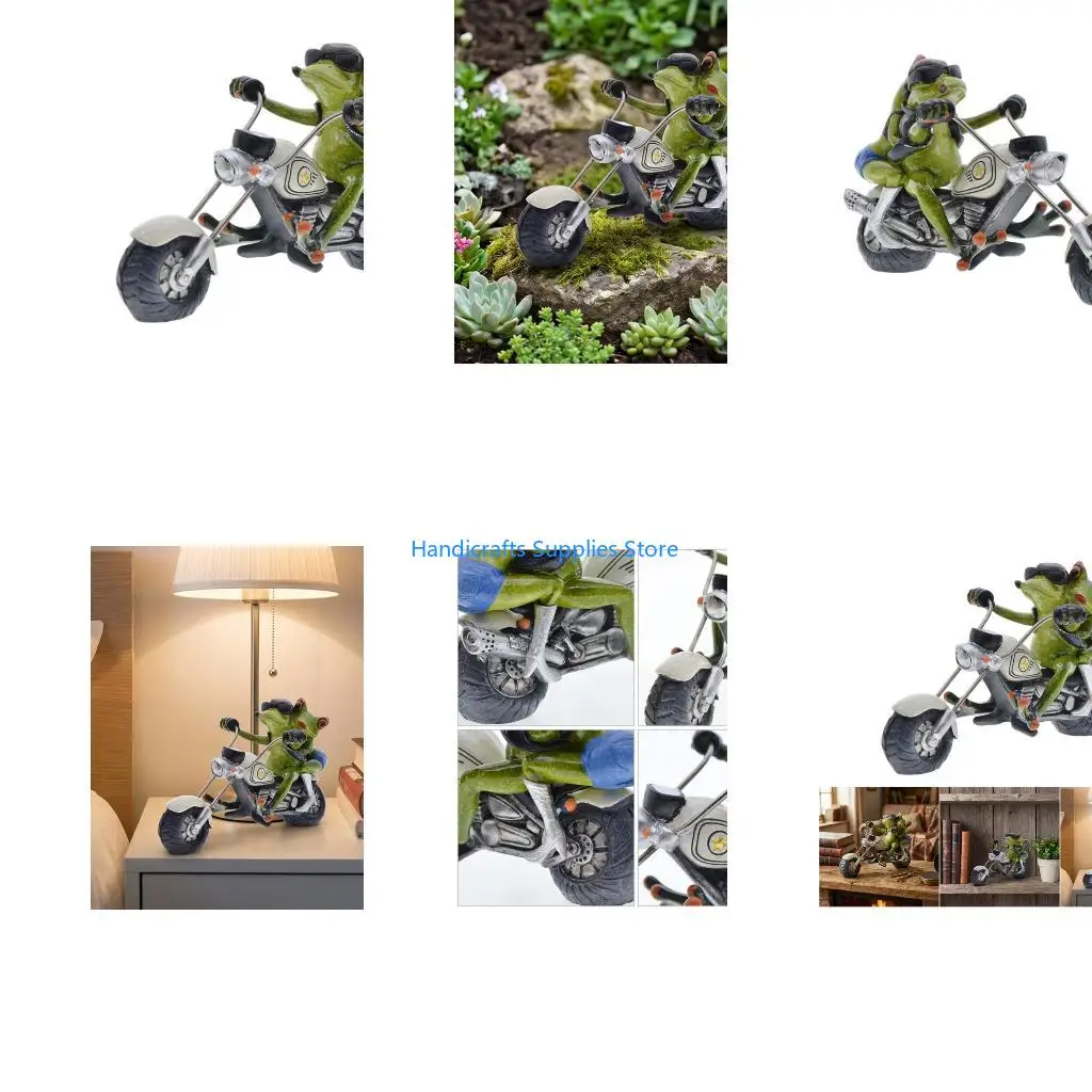 R1WA Funny Frogs Couple Riding Motorcycle Statue Resin Craft Animal Figurine Ornament For Valentines Day Anniversary Gift