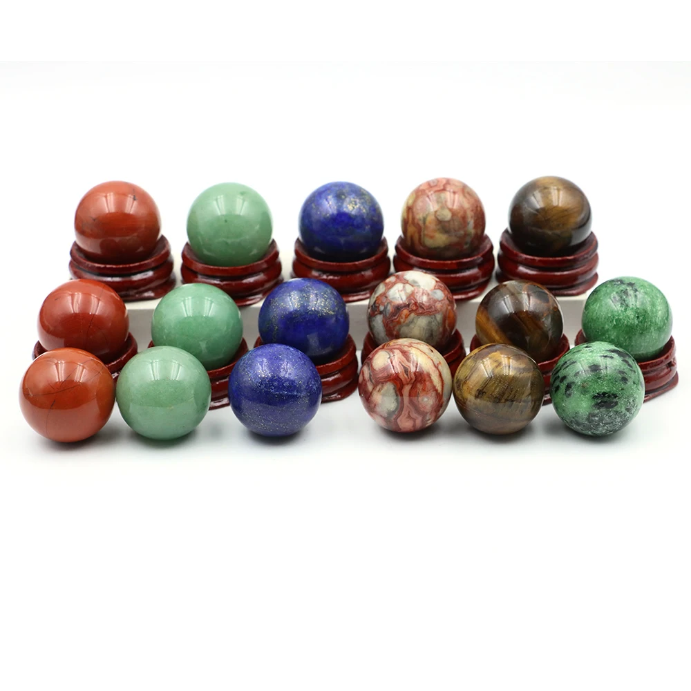 25 مللي متر الحجر الطبيعي كريستال المجال مصقول غلوب الريكي شفاء شقرا الكرة مع قاعدة خشبية ديكور المنزل هدايا رائعة تذكارية #4