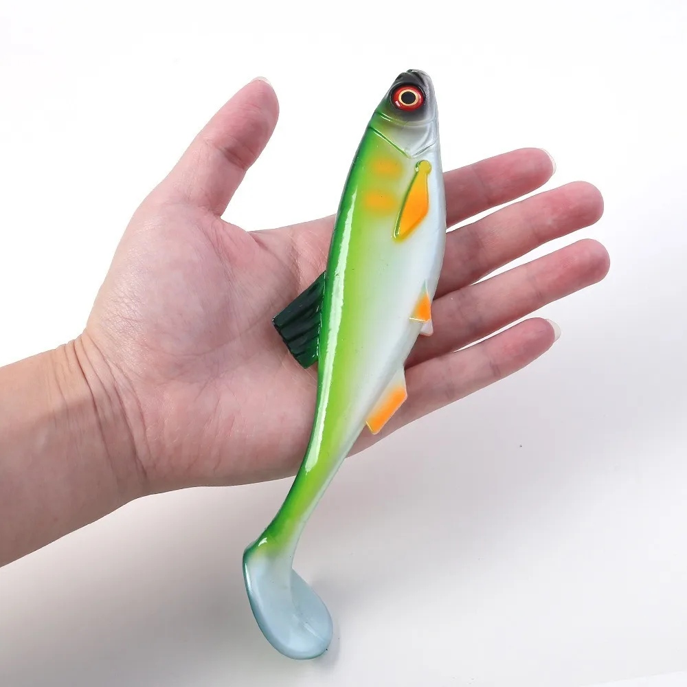 Portable 20.3cm/59.5g Soft Fishing Lures 3D Eyes T Tail Artificial Swimbait Artificial Fish Silicone Fishing Tackle Out Fishing