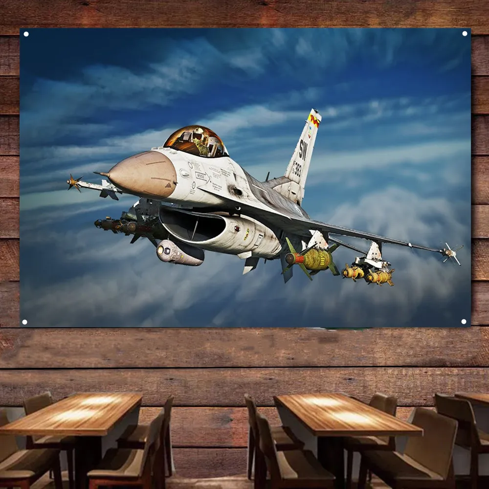 F-16A Fighting Falcon Fighter Jet Flag Banners U.S. Air Force Aviation Military Art Poster Wall Art Tapestry Home Decor Painting