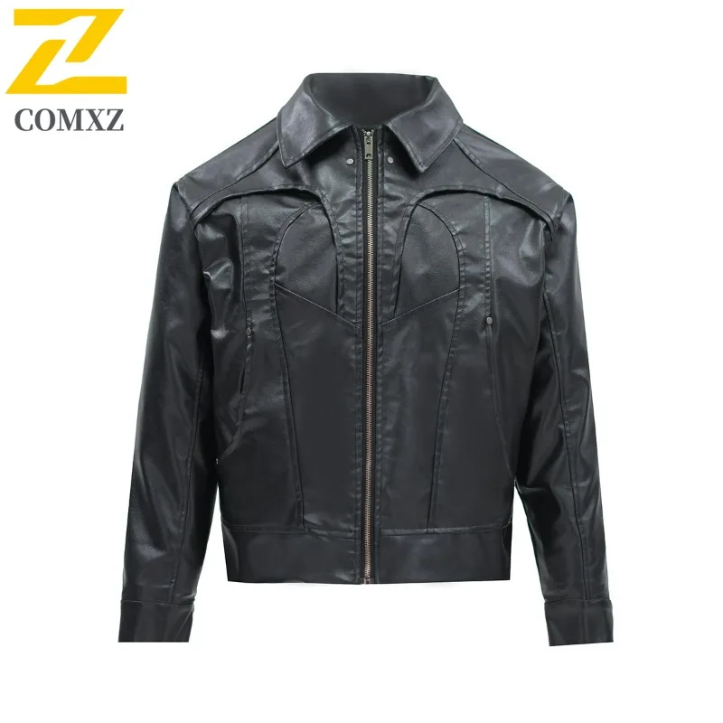 

COMXZ Мужская кожаная куртка Chaqueta Gorpcore для рыбалки и путешествий, уличная гоночная куртка для повседневной прогулки, ветрозащитный дизайн, плащ