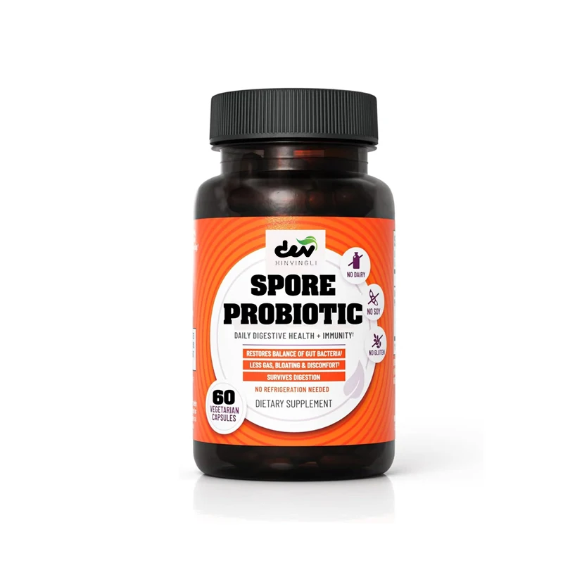 

Пробиотики спор, содержащие живые бактериальные пятна, способствующие пищеварения и здоровья кишечника, а не содержит соевых бобов.