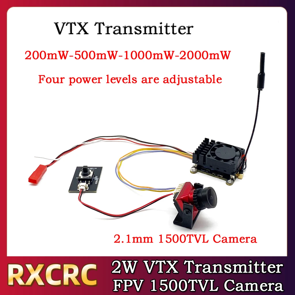 RXCRC FPV Suit 5.8G 2000mW VTX Transmitter with built-in microphone 1500TVL camera 2.1mm,suitable for unmanned aerial vehicle RC
