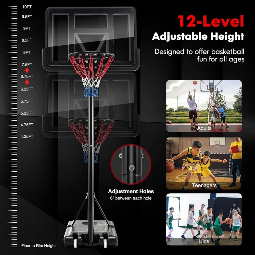 Height Adjustable 10FT Basketball Goal with 44 Shatterproof Backboard, Outdoor Portable Basketball Stand for Height Flexibility