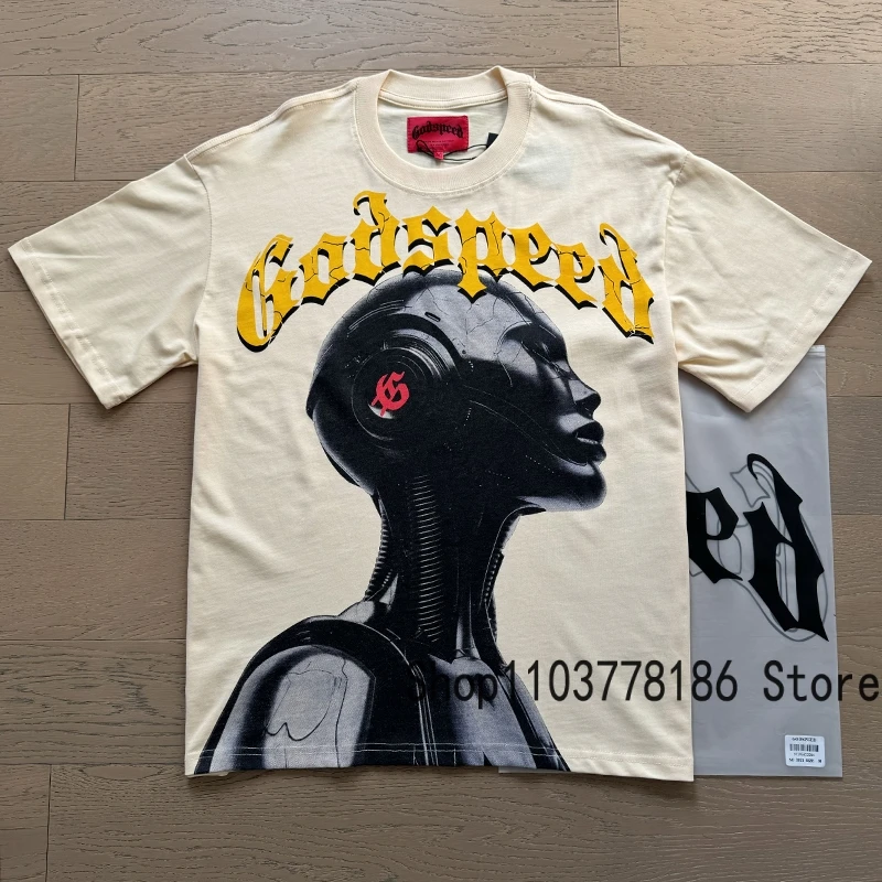 Real Photo Godspeed Short-sleeved Tshirt Europe American Trend Brand Robot Letter Print Tee Men Women Daily Casual Street Tops