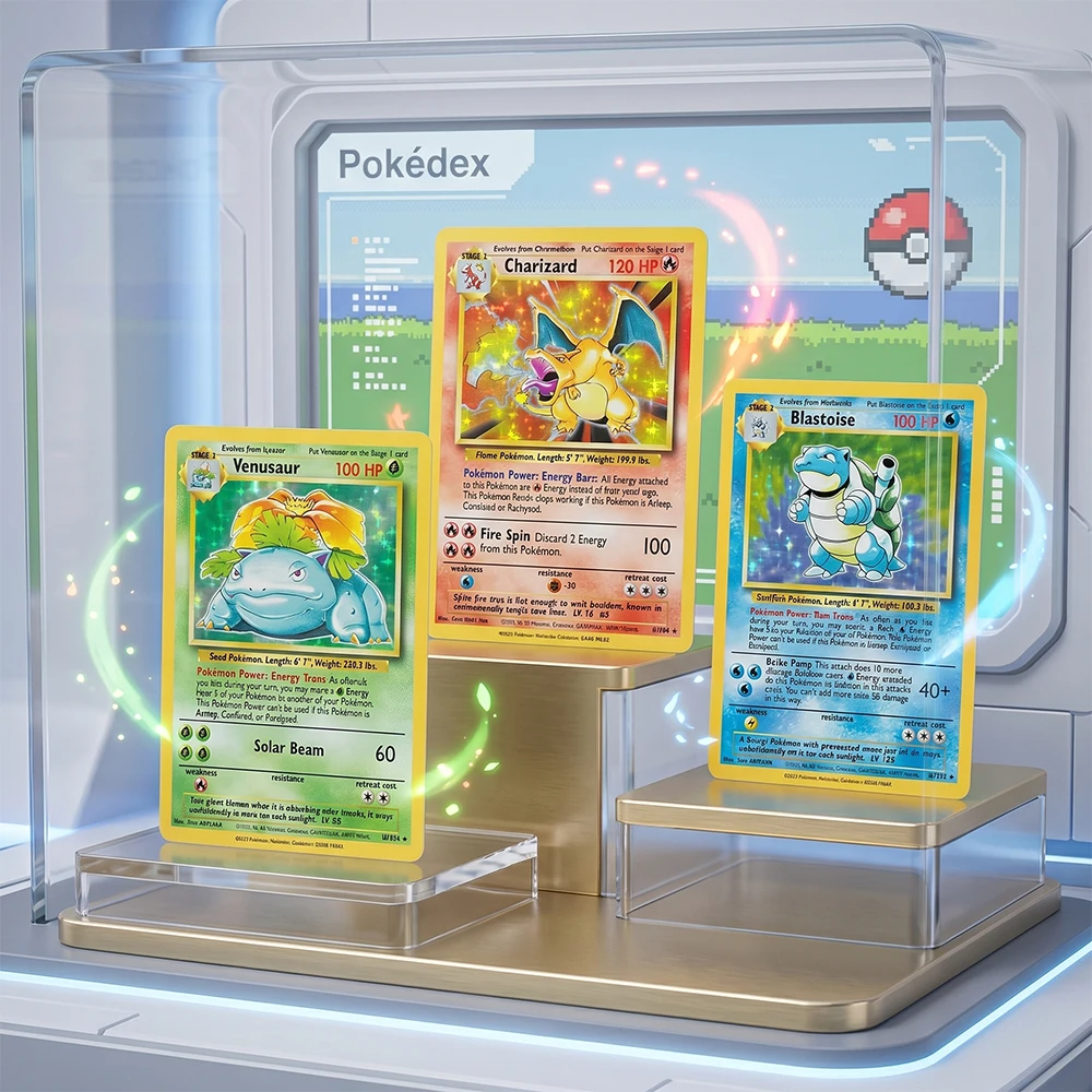 3er-Set Charizard Venusaur Blastoise DIY Anime Proxy PTCG Sammelkarten Englische Holo-Flash-Karten für Sammler