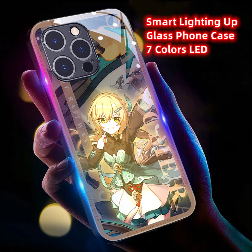 

Popular Honkai Smart LED Light Glow Tempered Glass Phone Case For iPhone Air 17 16 E 15 14 13 12 11 Pro Max Plus X XS XR SE Mini