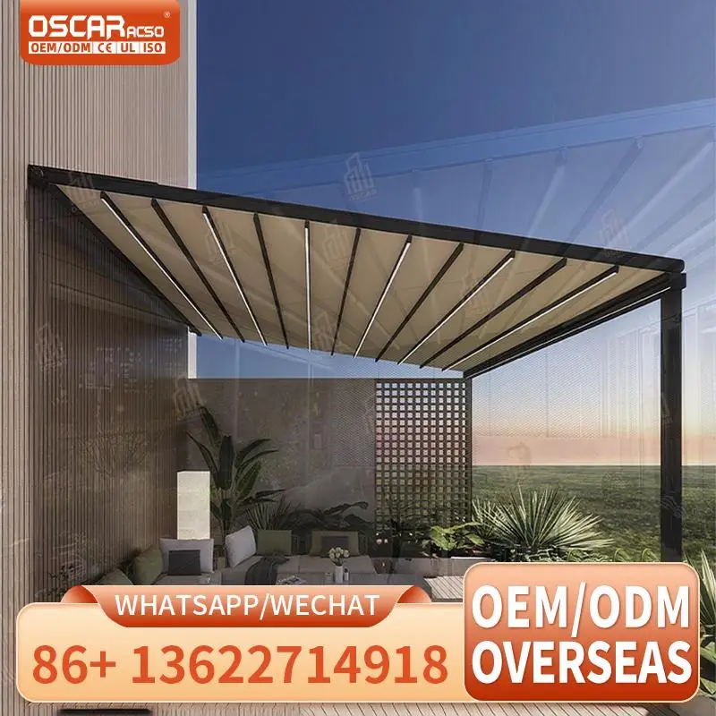 

Aluminum Frame Outdoor Waterproof Polycarbonate Bioclimatic Retractable Garden Shelter Pergola for Patio Backyard Poolside Retra