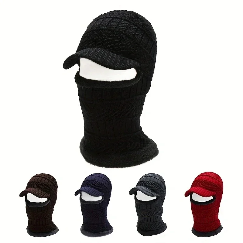 

Knitted Visor Winter Hat Thicken Warm Earmuffs Skullies Beanies for Men Women Wool Scarf Caps Cycling Ski Mask Balaclava Bonnet