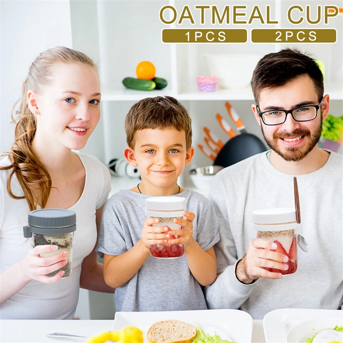 1pcs Breakfast Cup Container Airtight Oatmeal Jar with Cover and Spoon Portable Oatmeal Cup for Salads Cereal Pink