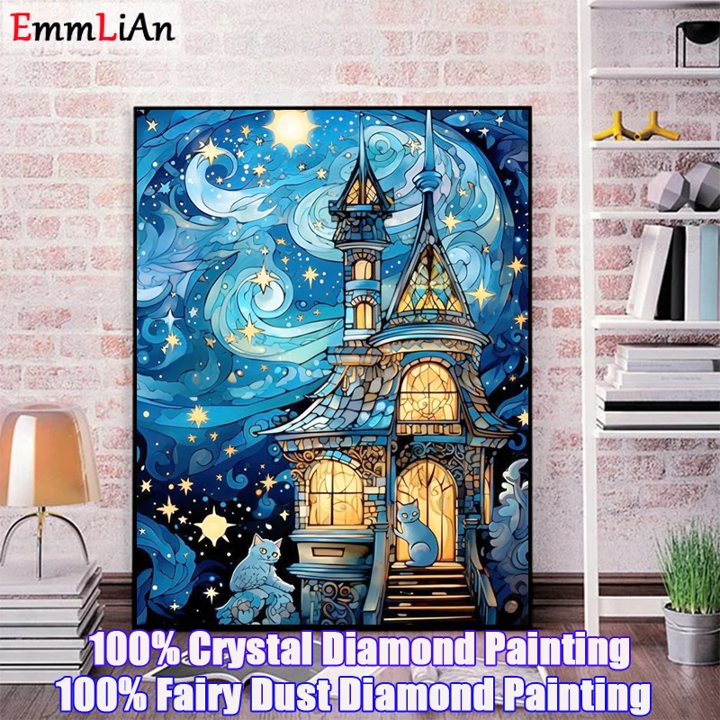 Landscape City 100% Fairy Dust Drill Diamond Painting Moon Full Crystal Diamond Embroidery Cross Stitch Kit AB Mosaic Home Decor