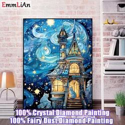 Landscape City 100% Fairy Dust Drill Diamond Painting Moon Full Crystal Diamond Embroidery Cross Stitch Kit AB Mosaic Home Decor