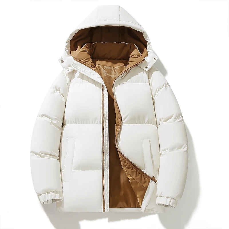 

Winter Hot Sale Parkas Coats for Men Solid Color All-match Zipper Outerwear Fashion Thicken Male Clothing Outdoor Hooded Warm