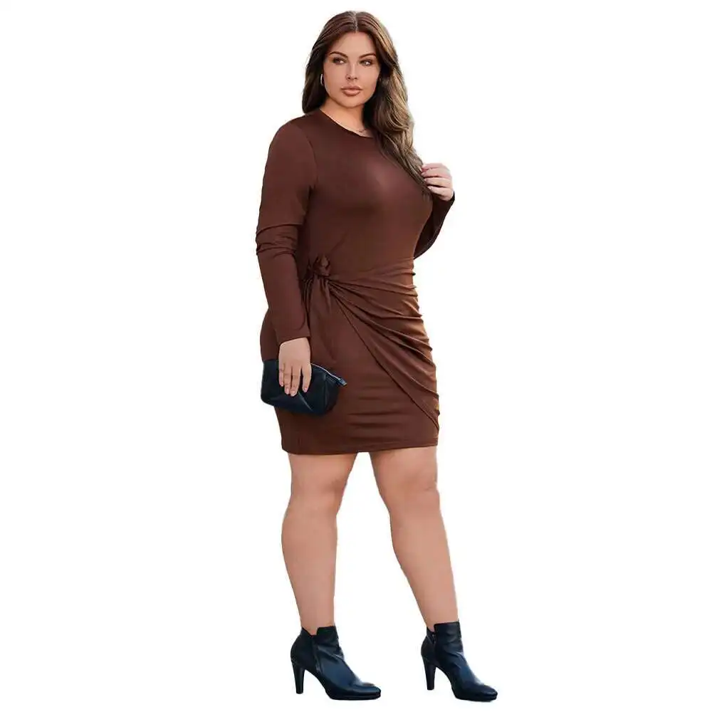 حجم كبير المرأة بلون مطوي حقيبة الأرداف خطوة واحدة تنورة الجولة الرقبة سليم صالح مزاجه فستان الحفلات عادية Y2k