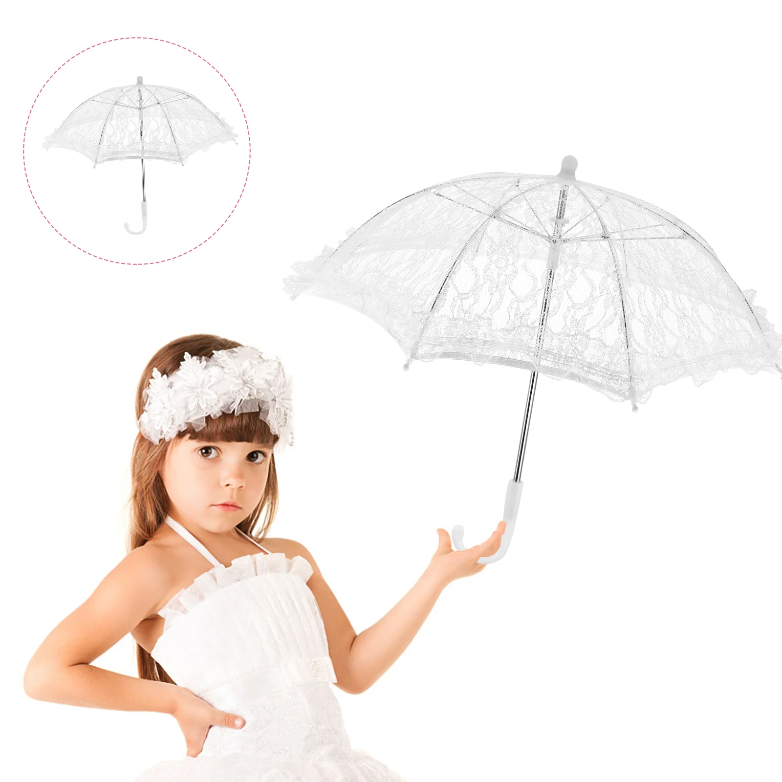 

White Lace Umbrella Children Performance Kids Parasol Miniature Costume Accessory