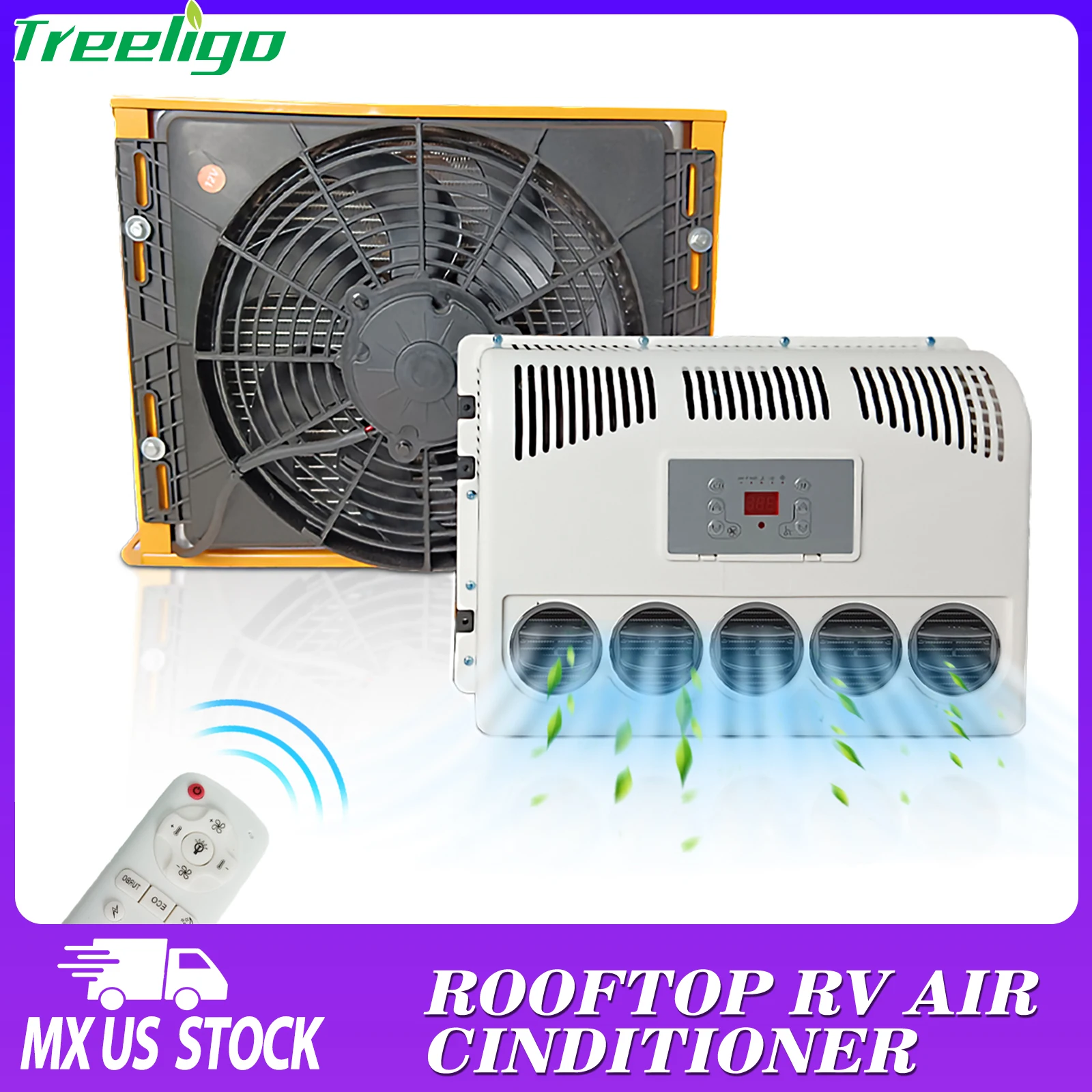 Treeligo 8900BTU Truck Air Conditioner 12V/24V Electric Car Parking ac Split AC Unit Fit Tractors Motorhome Camper Van RV Truck