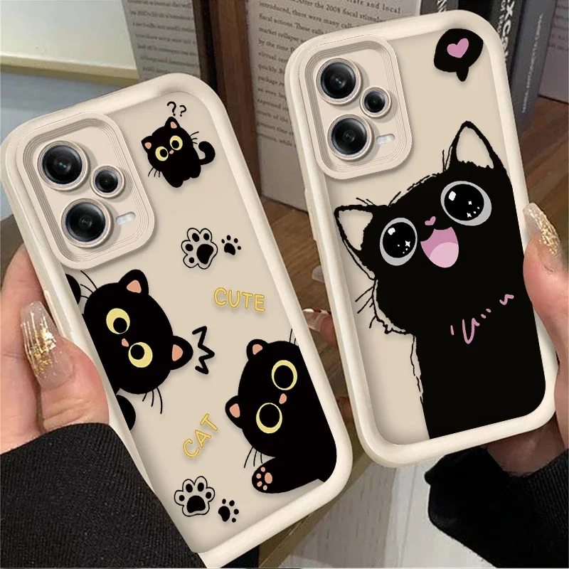 Lovely Black Cat Silicone Phone Case for Xiaomi Redmi Note 13 12 11 Pro Plus 4G 5G 12S 11S 10S 10 9 9S 8 12C 13C A3 Matte Cover