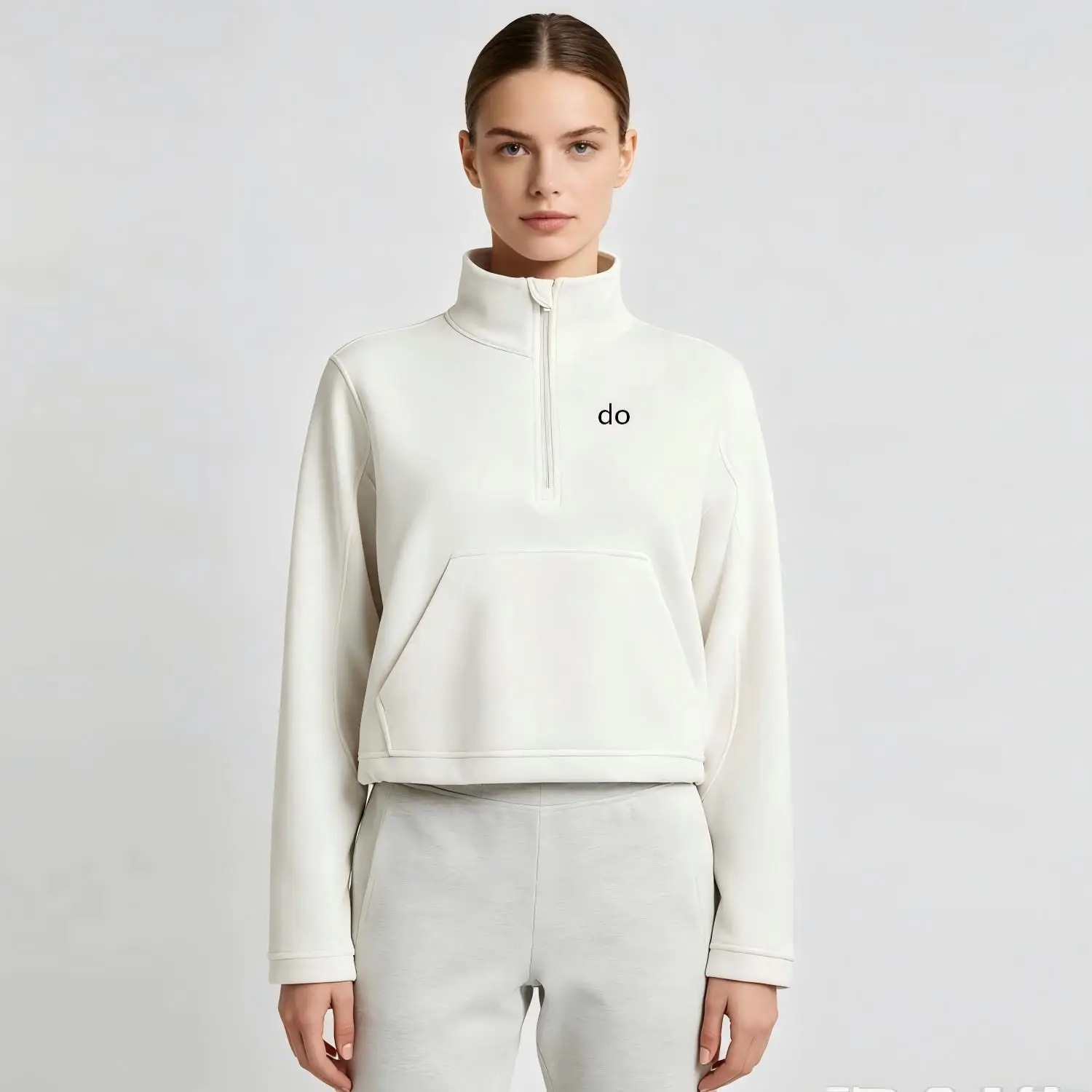 Stand up hoodie, fashionable and comfortable, half zipper loose fit sports and leisure women's jacket