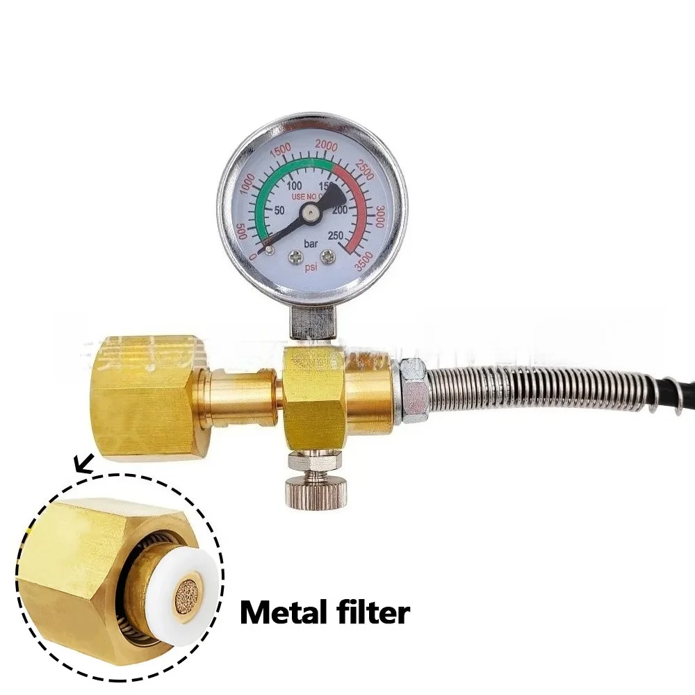 CO2 Charging Hose for Sodastream, High Pressure Adapter with Gauge, Soda Water Cylinder Refill Fitting