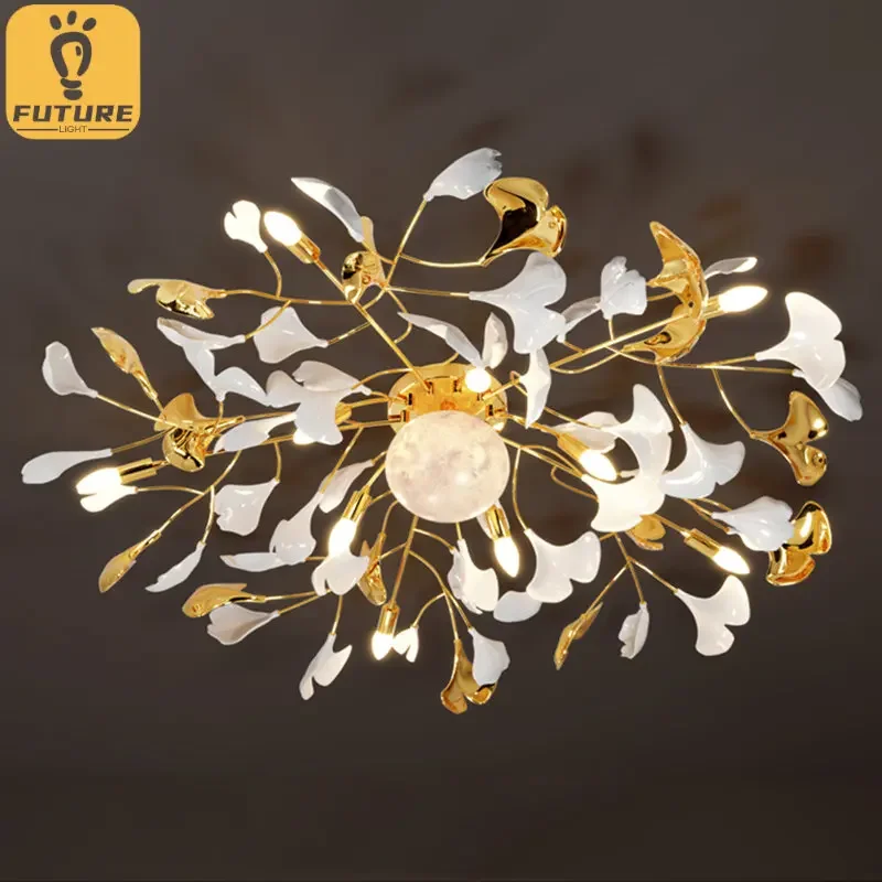 Nordic Ginkgo Leaf Ceiling Lamp Moon Gold White Ceiling Acrylic Led  for Living Room Hallway Bedroom Decor Ceiling Light