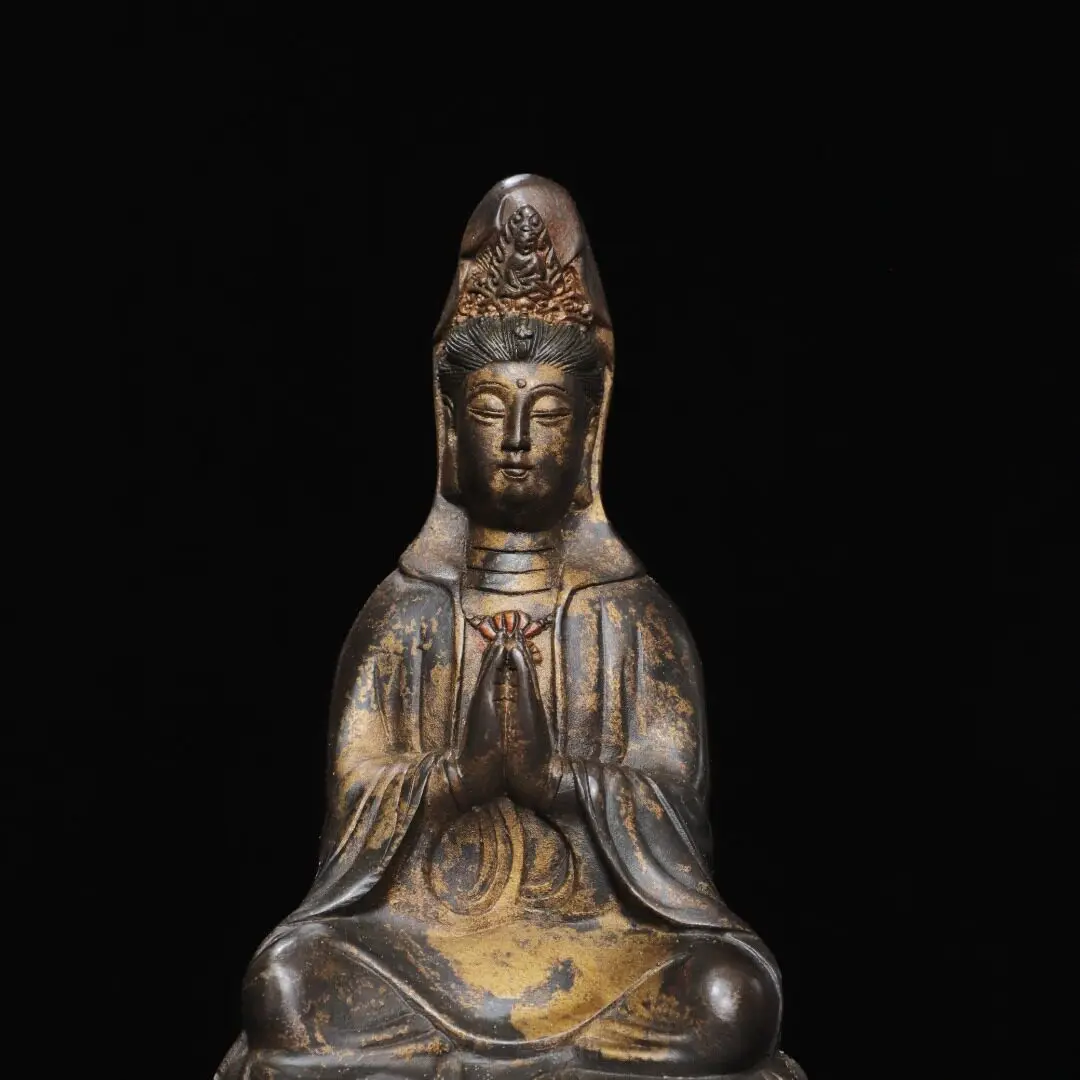Child Giving Guanyin Bodhisattva Pure Copper Gold Plated Lotus Sitting Statue Home Temple Ornament Gift