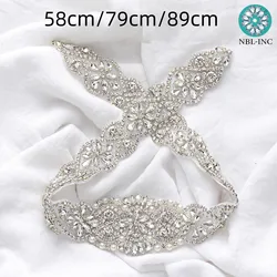 (1PC) Silver Rhinestone crystal iron on applique belt iron on wedding beaded bridal trim for wedding dresses clothing WDD0209