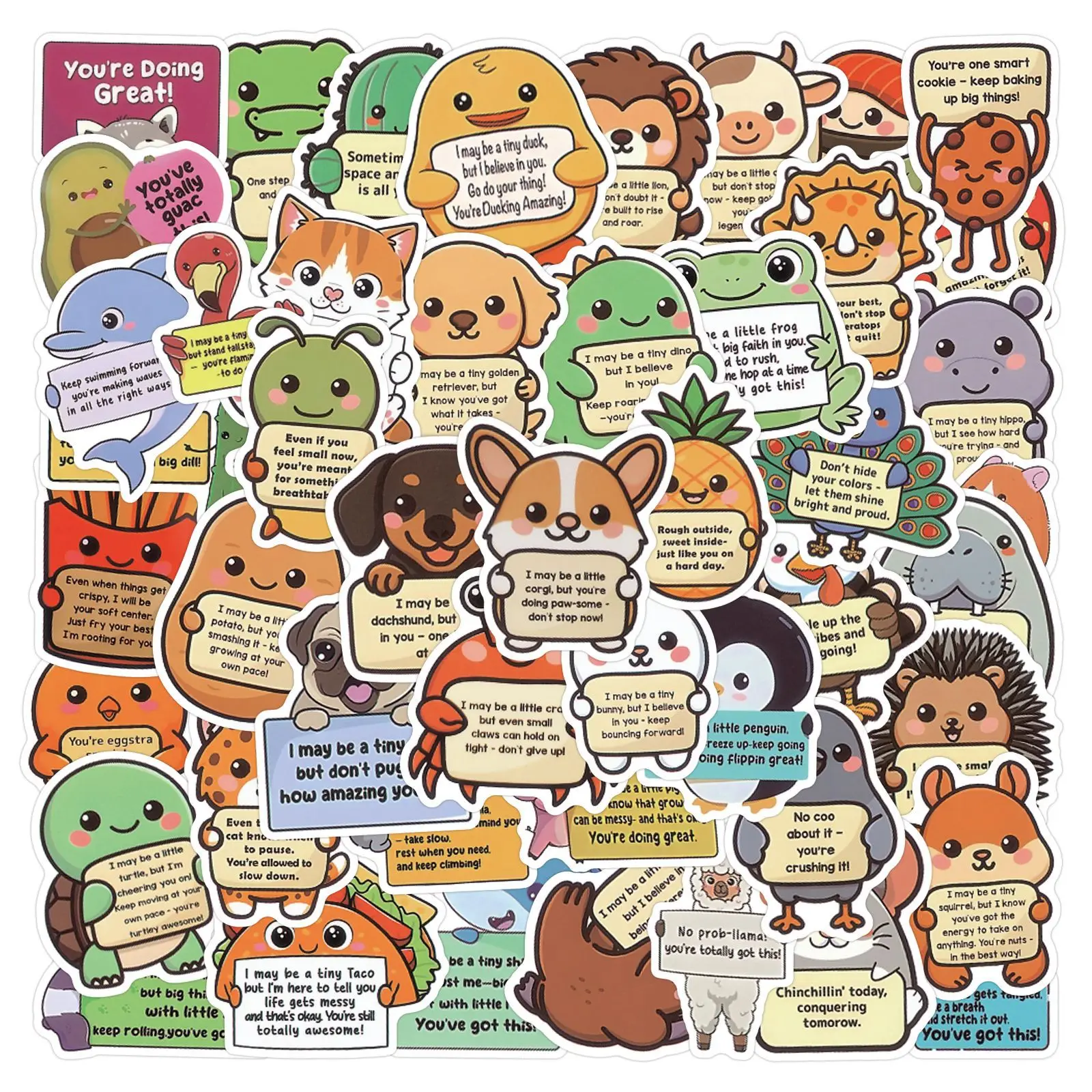 50 Buah Stiker Inspirasi Hewan Kecil Stiker Dekoratif Kartun Stiker Tahan Air Helm Ponsel