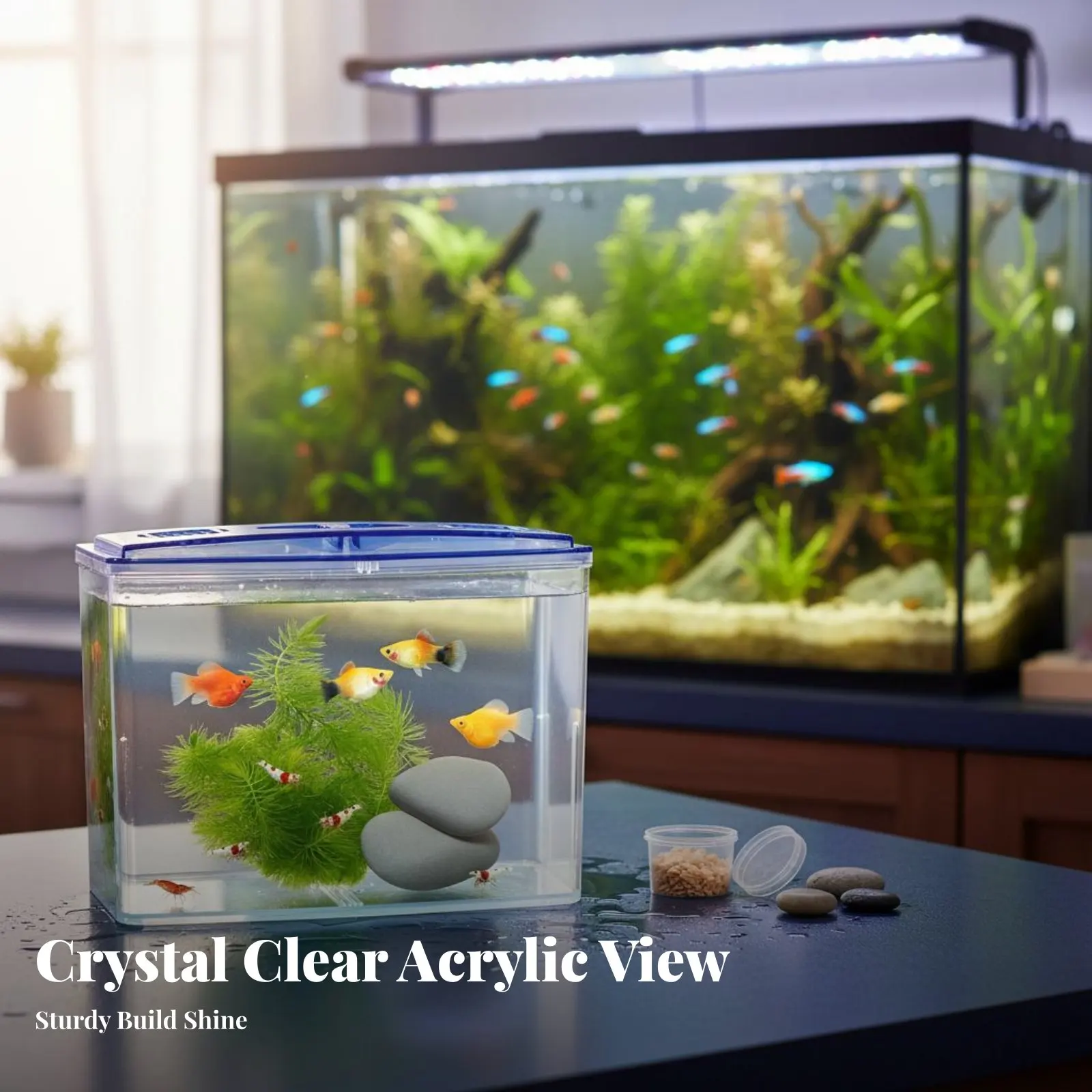 Image 5: Boîte d'élevage pour créatures aquatiques en acrylique, design à double niveau, conteneur d'élevage pour habitat aquatique, ventilé