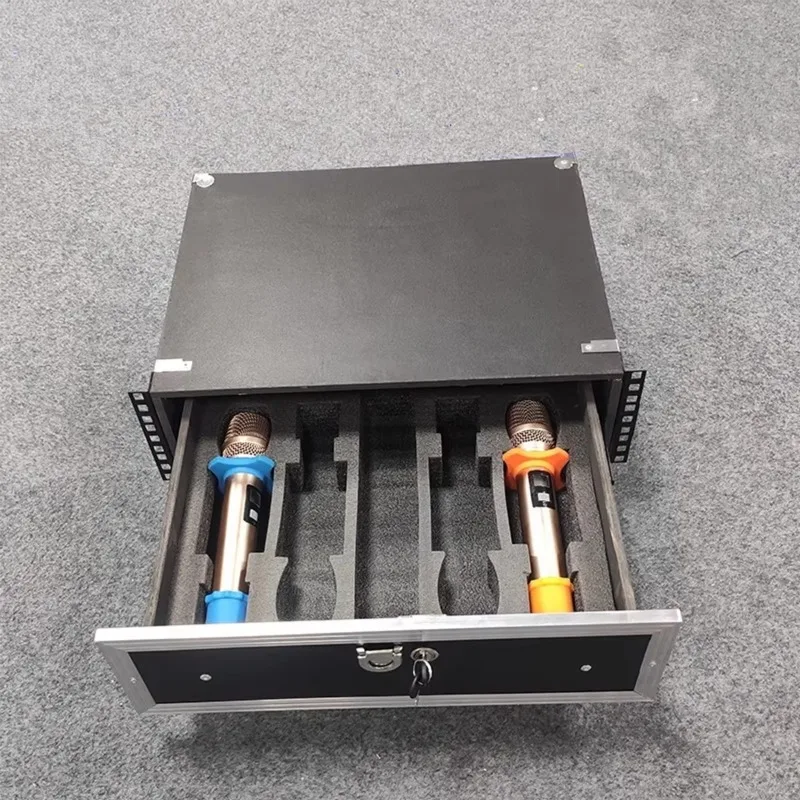 2U 3U Shockproof Microphone Storage Flycase with Lock, 19 Inch Server Cabinet Drawer, Optional Wooden / All Metal Structure