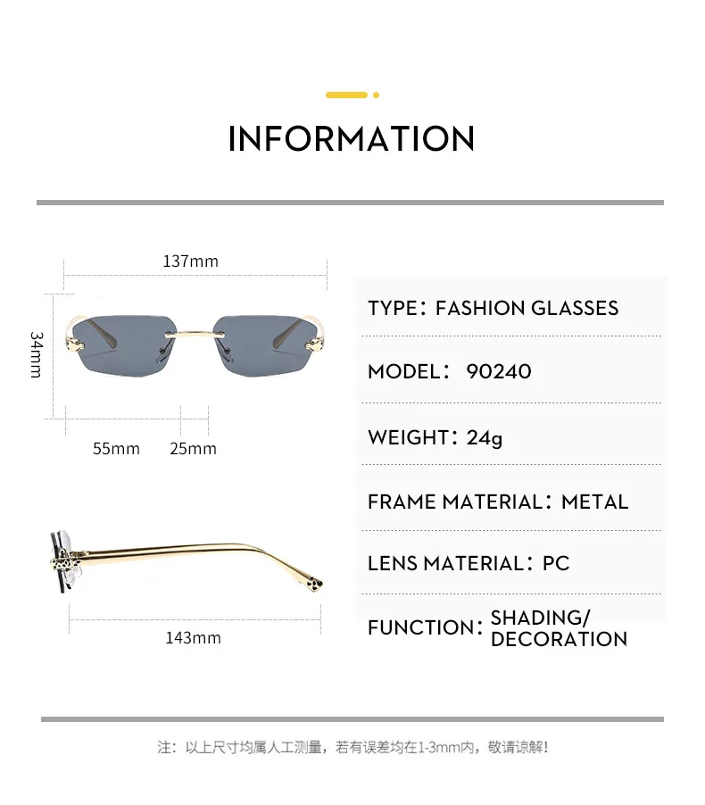 Beliebte Marke Braun Quadrat Frauen Sonnenbrille Mode Luxus Randlose Rechteck Sonnenbrille Weibliche Shades UV400 Vintage Brillen – Detail 10