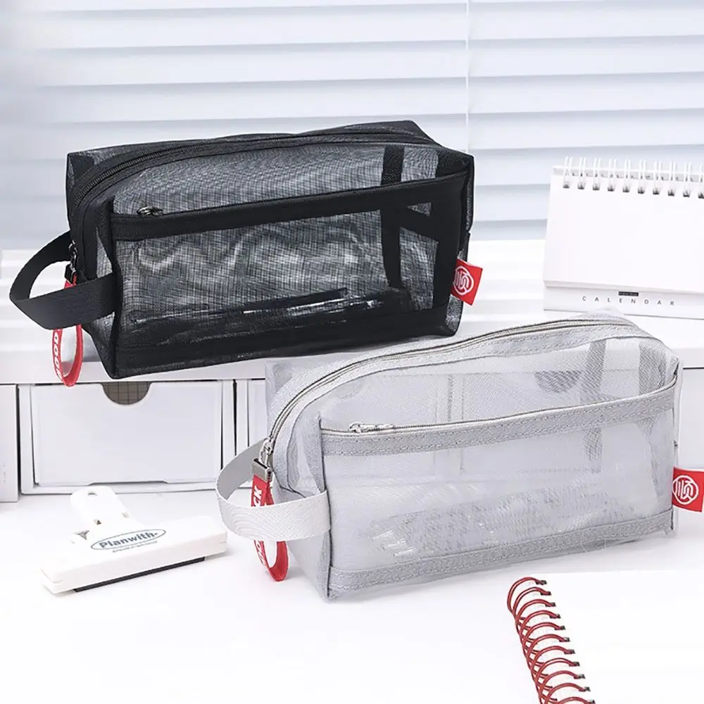 Trousse à Crayons en Maille Durable, Double Couche, Grande Capacité, avec Poignée, Sac de Rangement Portable