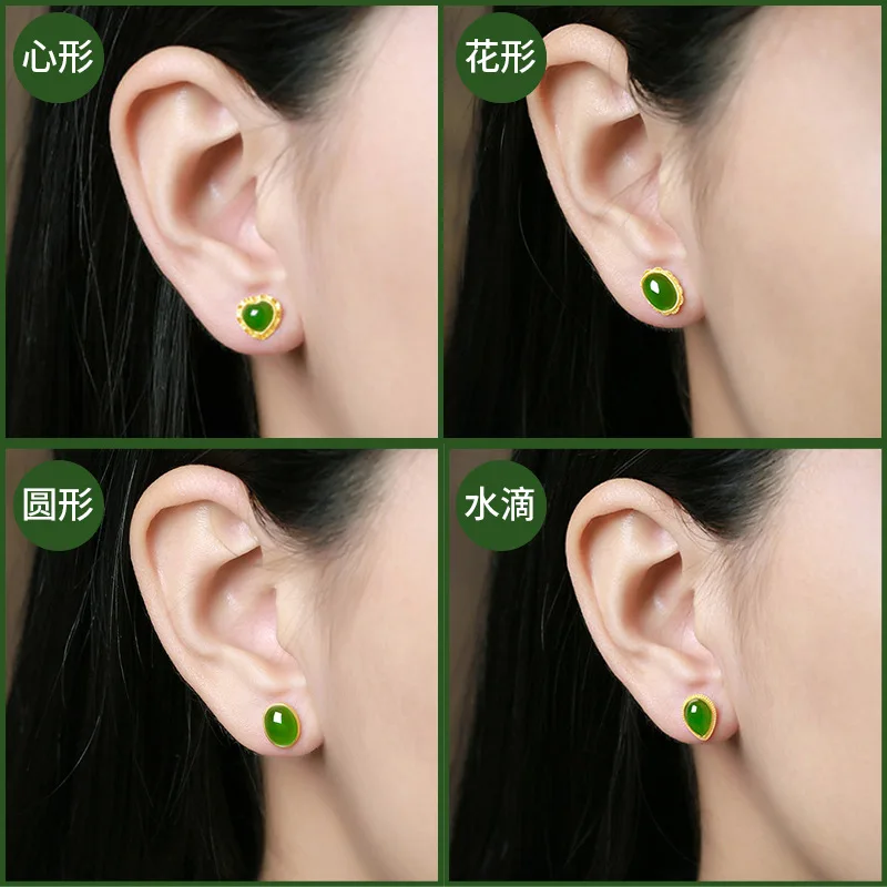 925 S925 Sterling Silver Stud Earrings Inlaid With High Quality Hetian White Jade Agate Elegant Ear Jewelry Ideal Gift Choice