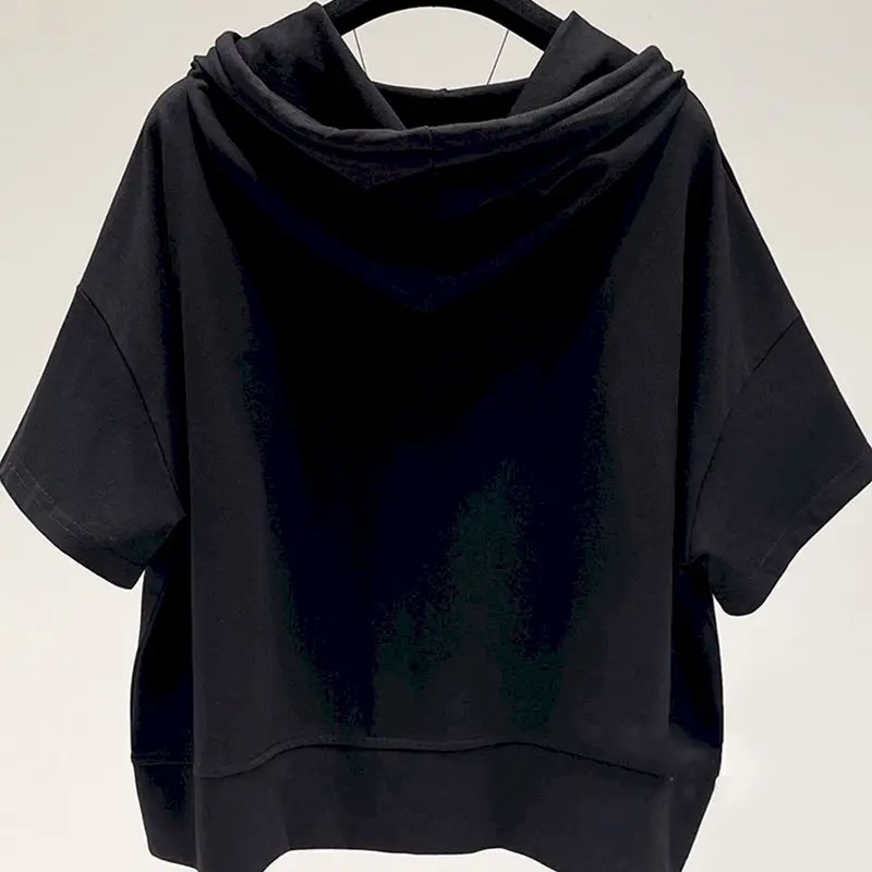 Oversized T Shirts Women Korean Style Casual Drawstring Hooded Short Sleeve T-shirt Summer Loose Fashion Tshirts Harajuku Tops