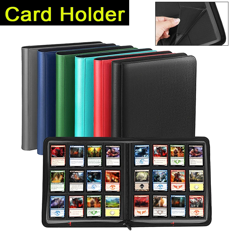 12 Pocket Leather Album and Card Storage Holds with Zippered & Inner Pages Card AlbumCard Storage Game Card Collection Album