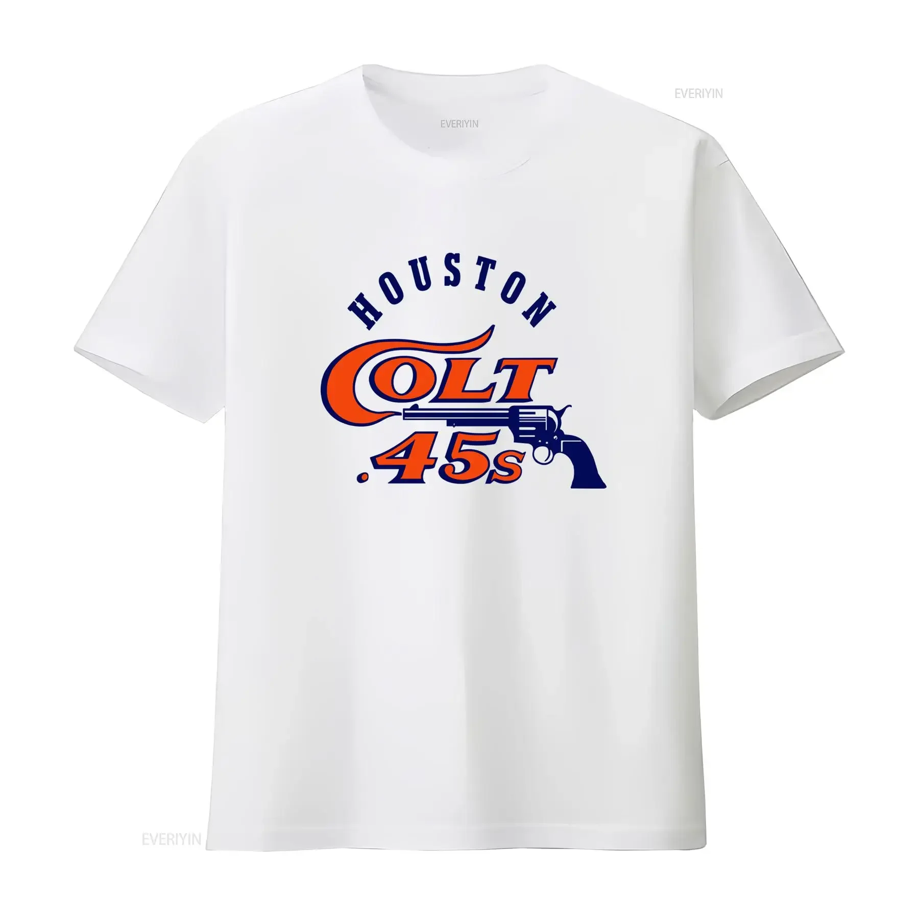 Vintage Retro Houston Colt 45s Revolver Print Casual Streetwear T Shirt vintage Washed homme Slightly Stretched Comfortable