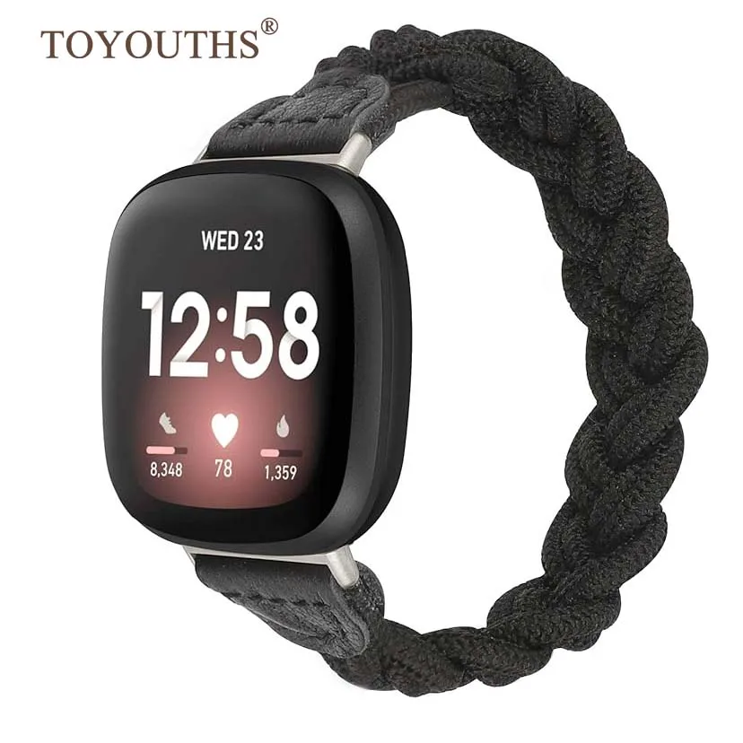 Toyouths Stretchable Nylon Braided Watch Band for Fitbit Sense Versa 3 Elastic Woven Wristband Replacement Strap