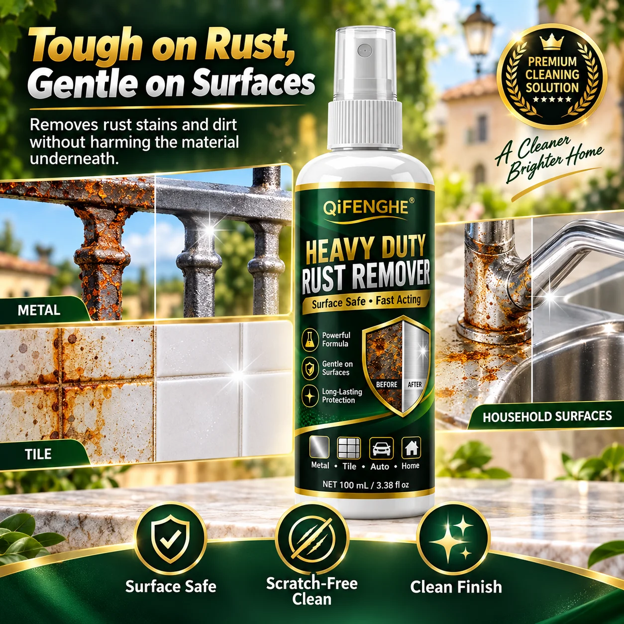 Rust Cleaner for Metal Car Parts Wheels Tile and Hard Surfaces Fast Acting Deep Cleaning Multi Use